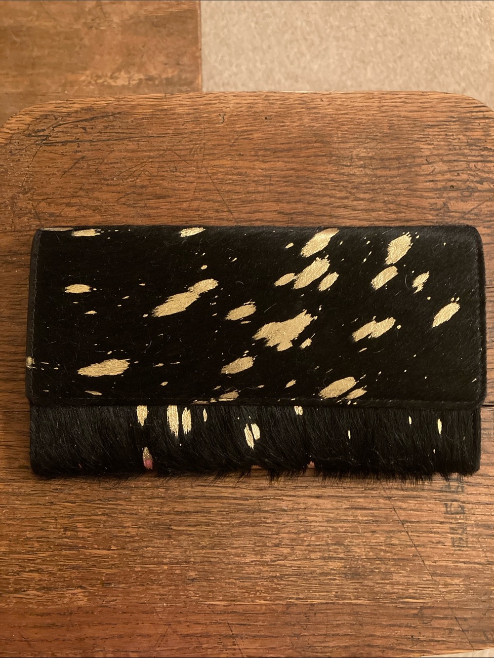 Hair on Hide Black with Gold Acid Wash & Leather Wallet NWOT